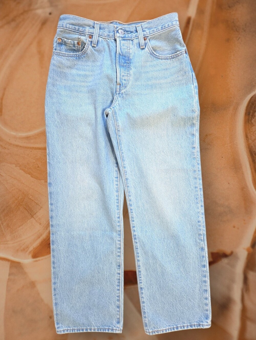 Levi's 501 '90s Straight Leg Jeans Light Blue Wash Distressed W 24 L 27 Casual